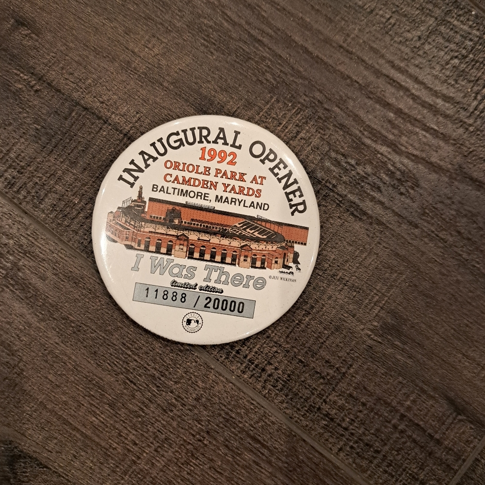 1992 Inaugural Opener Button Baltimore Orioles Camden Yards Vintage